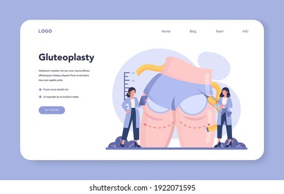 Plastic surgery web banner or landing page. Idea of body correction. Gluteoplasty surgery, butt implant applying. Modern beauty procedure. Vector illustration in cartoon style