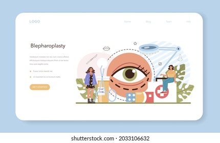 Plastic surgery web banner or landing page. Idea of modern face aesthetic medicine. Lifting and anti-aging beauty procedure. Blepharoplasty surgery. Vector illustration in cartoon style