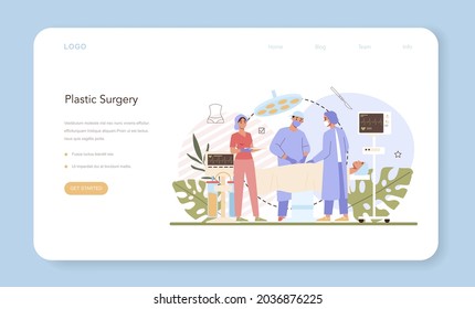 Plastic surgery web banner or landing page. Idea of modern body correction and counturing. Mammaplasty and gluteoplasty procedure, liposuction surgery. Flat vector illustration