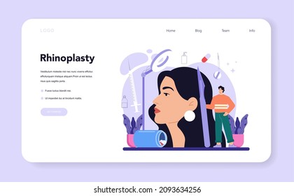 Plastic surgery web banner or landing page. Idea of modern face aesthetic medicine. Lifting and anti-aging beauty procedure. Rhinoplasty, cheiloplasty and blepharoplasty. Flat vector illustration