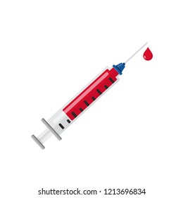 plastic syringe Flat Design Icon for injection vaccine with red blood vaccination isolated on white background