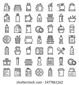 Plastic tableware icons set. Outline set of plastic tableware vector icons for web design isolated on white background