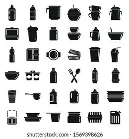 Plastic tableware icons set. Simple set of plastic tableware vector icons for web design on white background