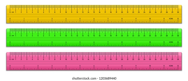 Plastic tape rulers set isolated on white. Double sided measurement in cm and inches. Vector illustration.
