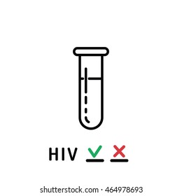 Plastic test tube with a blood sample for HIV testing.  A blood test for HIV, the AIDS, virus. A positive or negative result of a blood test AIDS
