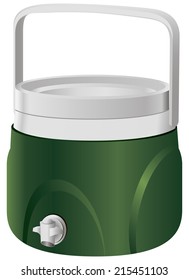 Plastic thermos with a tap on the side surface. Vector illustration.