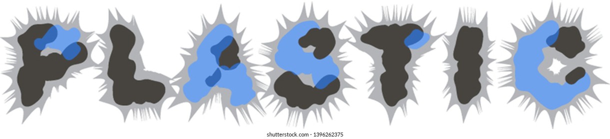 Plastic title design concept blue dirty color with effects of crumpled bottle and made of pieces of transparent molten plastic