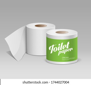 Plastic toilet paper roll green package, template design collection background, vector illustration