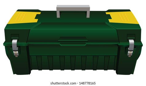 Plastic tool box with carrying handle. Vector illustration.