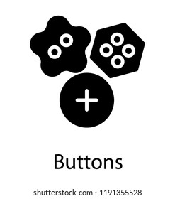 Plastic tool with four holes to knob two fabric pieces together, buttons graphic 