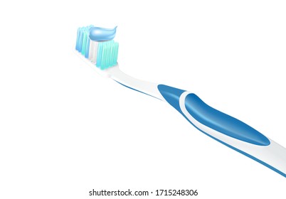 Plastic toothbrush isolated on white background. Realistic vector 3d illustration, Of free space for your texts and branding.