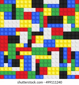 Plastic toy building bricks background. Repeating tileable vector illustration that repeats left, right, up and down
