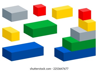 Plastic toy construction brick or block set as colorful vector