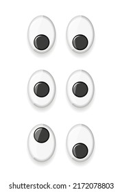 Plastic toy eyes set on a white insulated background. Different, fun pairs of safe eyes. Vector illustration.