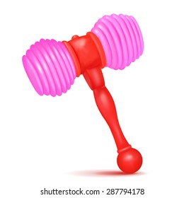 plastic toy hammer on white background. Vector illustration