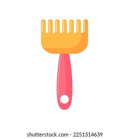 Plastic toy rake for kids vector illustration. Cartoon drawing of sand toy for children games in sandbox or on beach isolated on white background. Childhood, entertainment, summer concept