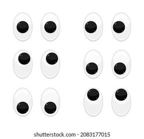 Plastic toy safety wobbly eyes flat style design vector illustration isolated on white background. Funny, googly plastic toy eyeballs for craft dolls and jokes.