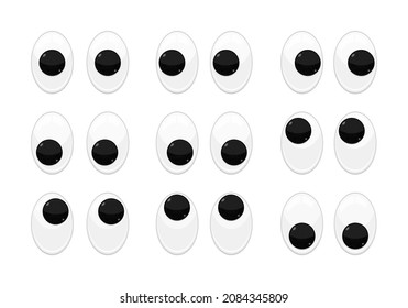 Plastic toy safety wobbly eyes flat style design vector illustration isolated on white background. Funny, googly plastic toy eyeballs for craft dolls and jokes.