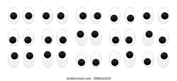 Plastic toy safety wobbly eyes flat style design vector illustration isolated on white background. Funny, googly plastic toy eyeballs for craft dolls and jokes.