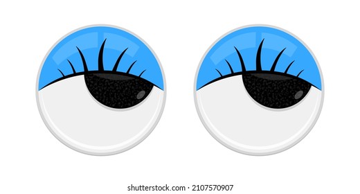 Plastic toy safety wobbly eyes flat style design vector illustration isolated on white background. Funny, googly plastic toy eyeballs for craft dolls and jokes.