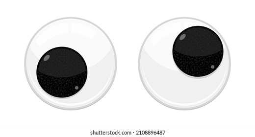 Plastic toy safety wobbly eyes flat style design vector illustration isolated on white background. Funny, googly plastic toy eyeballs for craft dolls and jokes.