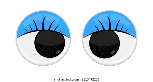 Plastic toy safety wobbly eyes flat style design vector illustration isolated on white background. Funny, googly plastic toy eyeballs for craft dolls and jokes.