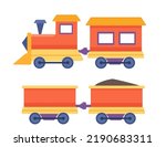Plastic toy train with different types of railroad car vector illustration isolated on white background