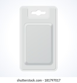 Plastic Transparent Blister With Hang Slot, Product Package. Illustration Isolated On White Background. Ready For Your Design. Vector EPS10 