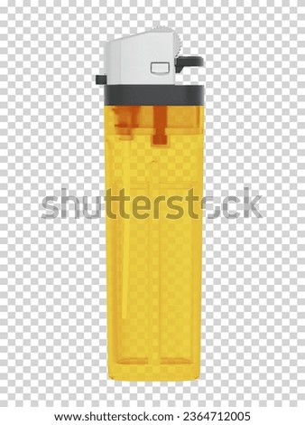 Plastic transparent classic lighter on checkered background. 3D Illustration