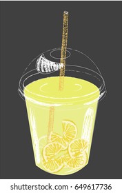 Plastic transparent glass with lemonade with lemons and a straw