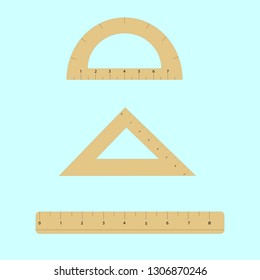 Plastic transparent ruler, triangle ruler and protractor ruler