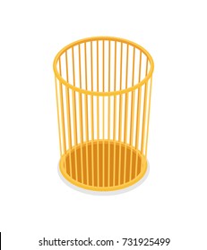 Plastic trash basket isometric 3D icon. Office furniture, empty trashcan odject vector illustration.