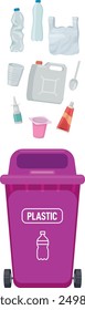 Plastic trash bin. Garbage sorting cartoon container
