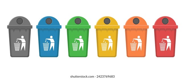 Plastic trash can, street trash can. Ecology and recycling concept garbage sorting.