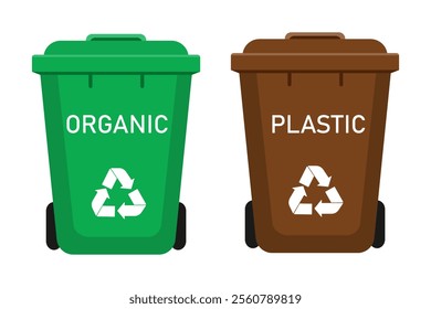 Plastic trash cans illustration. Isolated on a white background. Vector illustration. Flat style.	
