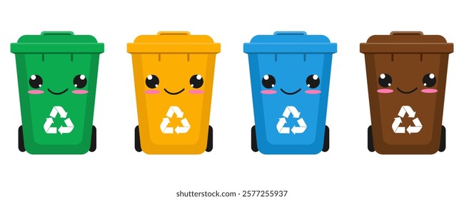 Plastic trash cans illustration. Isolated on a white background. Vector illustration in flat style.	
