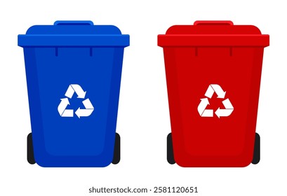 Plastic trash cans illustration. Isolated on a white background. Vector illustration in flat style.	