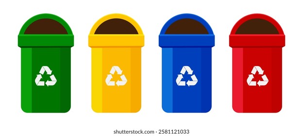 Plastic trash cans illustration. Isolated on a white background. Vector illustration. Flat style.	