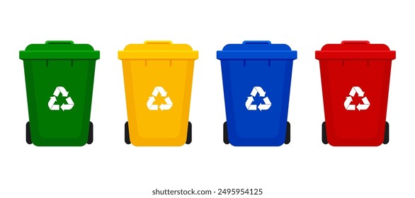 Plastic trash cans illustration. Vector illustration in flat style. Isolated on a white background.