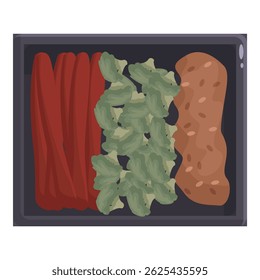 Plastic tray containing a healthy meal with broccoli florets and slices of meat, perfect for a balanced diet