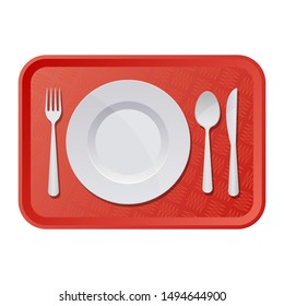 Plastic tray with plate, fork and knife vector design illustration isolated on white background