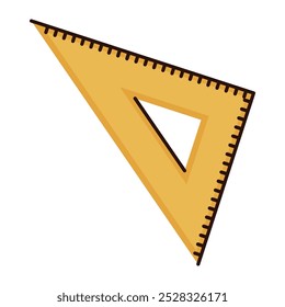 Régua triangular de plástico amarela sobre fundo branco.