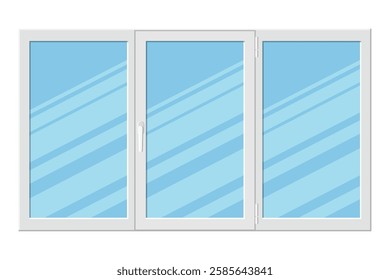 Plastic triple casement window isolated on white background. Vector illustration