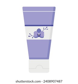 Plastic tube for cosmetic products for skin care like cleansing gel or foam, cream or lotion. Decorated with an orchid. Vector illustration