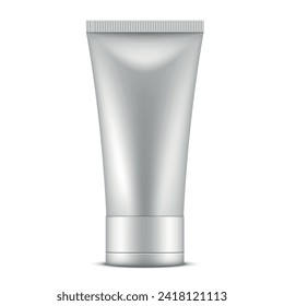 Plastic tube for cosmetic toothpaste white package with cap mockup realistic vector illustration. Container for skincare hydrating moisturizing cleansing makeup cosmetology skin face body care
