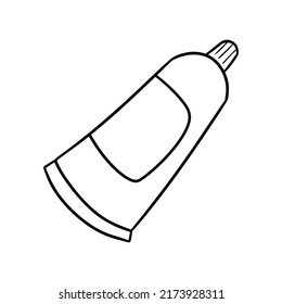 Plastic tube with lid, vector monochrome illustration in cartoon style on a white background