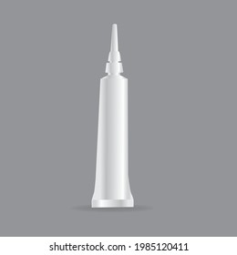 plastic tube with a long cap for vector paints on a gray background