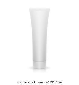 The plastic tube on a glossy surface. Packing for cream, gel, toothpaste, cosmetics. Mock up.