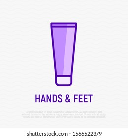Plastic tube with skin care treatment. Simple thin line icon for beauty shop. Modern vector illustration.