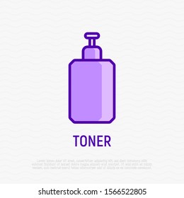 Plastic tube with skin care treatment. Toner, soap dispenser, lotion. Simple thin line icon for beauty shop. Modern vector illustration.